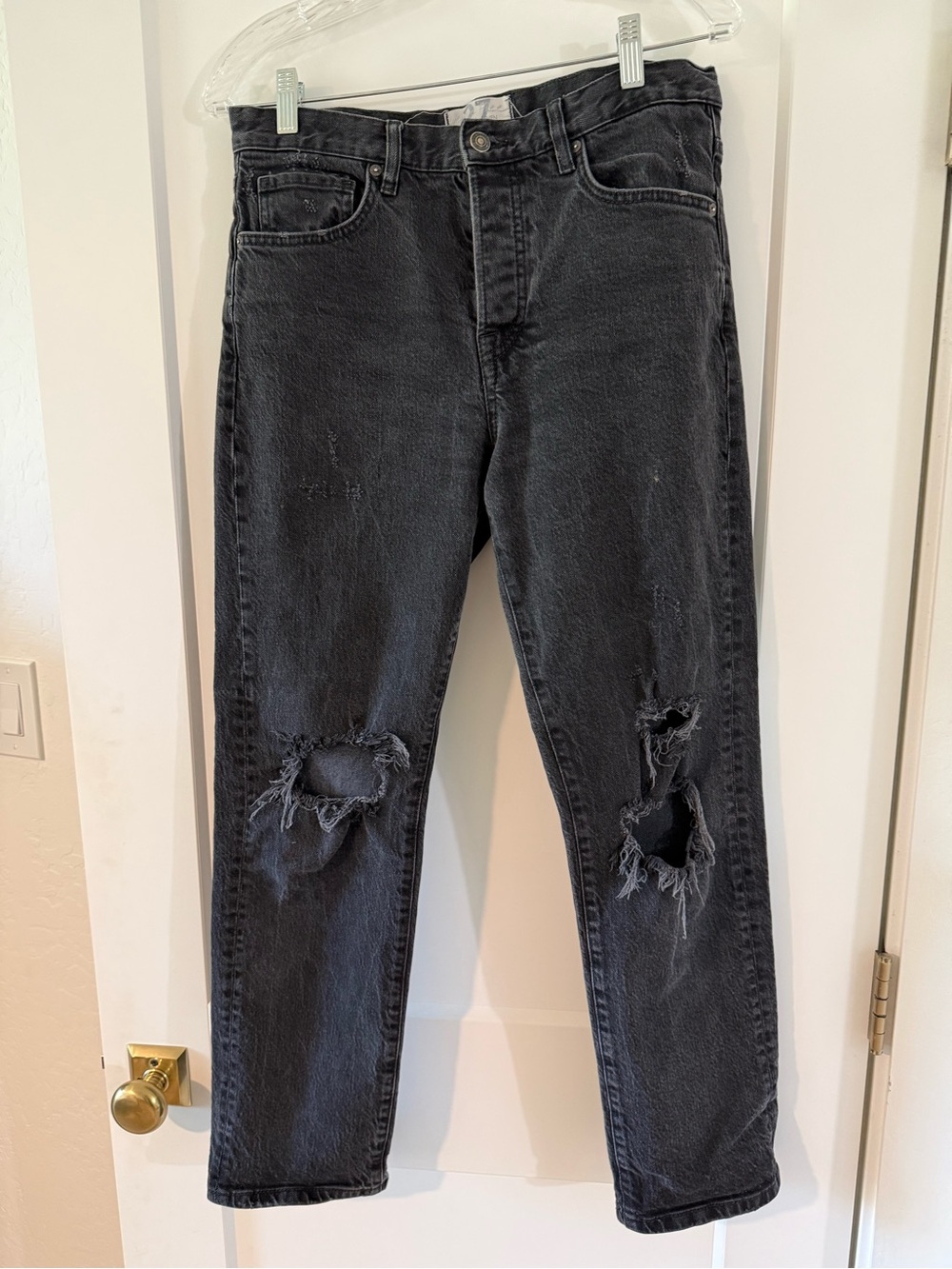 Free People distressed black straight leg jeans